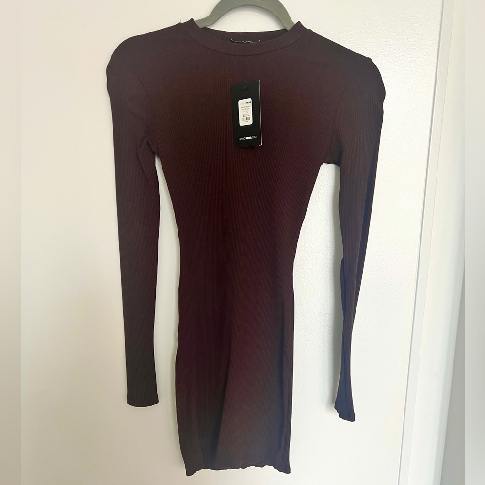 Fitted mini dress chocolate brown